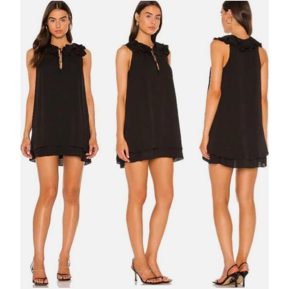 Amanda Uprichard Belle Ruffle Mini Dress Small Tie Sleeveless Little Black Dress